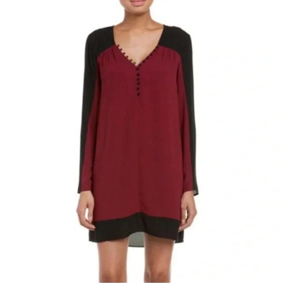 BCBGMAXAZRIA Merlot and Black Colorblock Long Sleeve Giada Dress Size XS - Picture 9 of 9